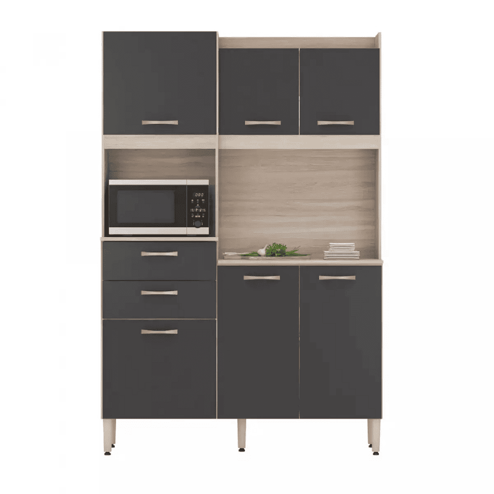 Arm&aacute;rio de Cozinha 6 Portas 2 Gavetas MDP Avena/Grafite Dem&oacute;bile Harmonia, Grafite, large image number 0